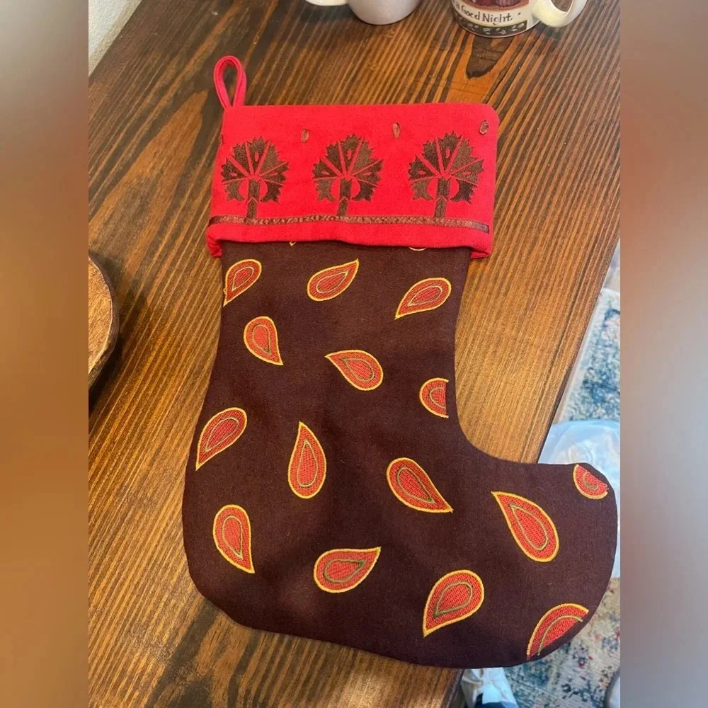 Christmas Stocking Kennewick Lodge Holiday Decor Red Brown Wool Blend